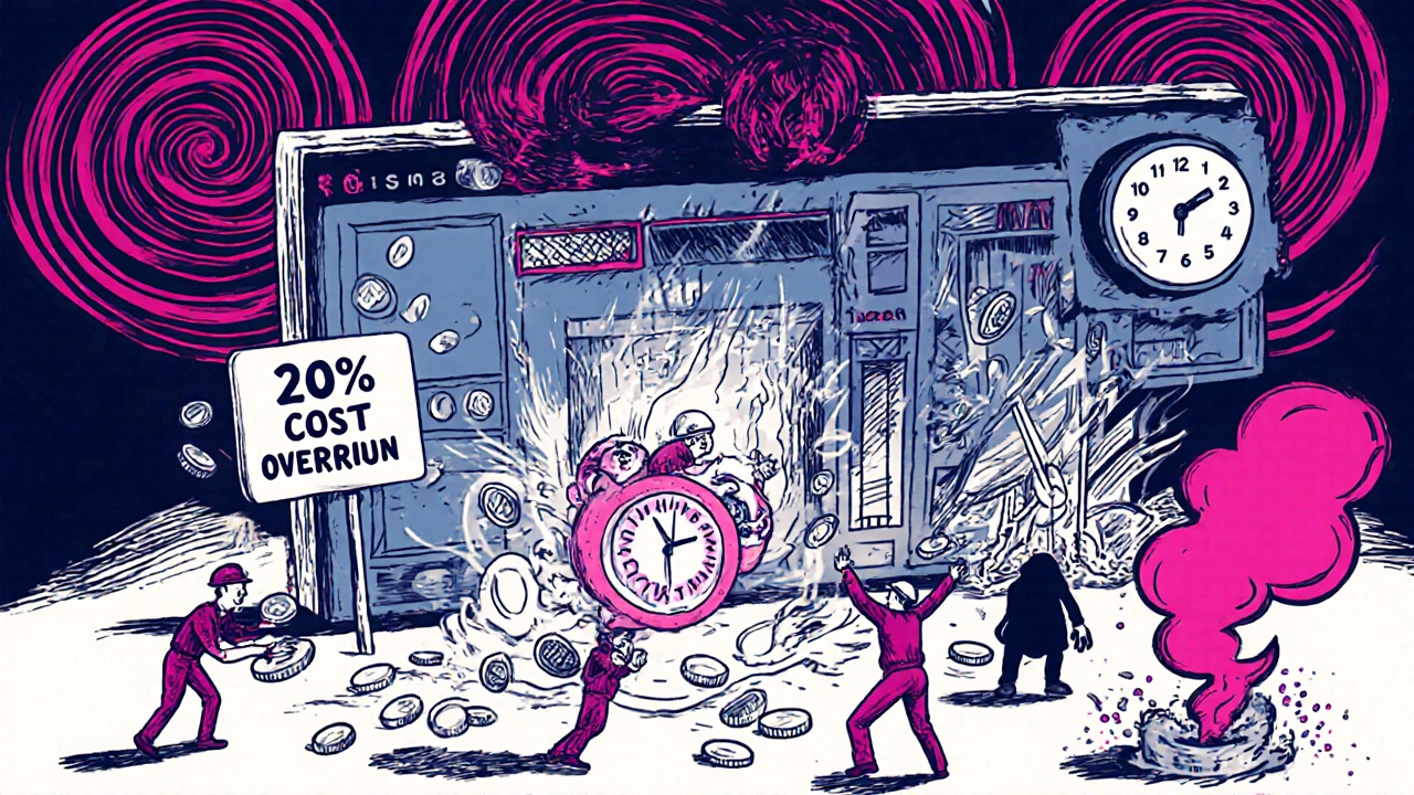 Kleinere Investoren werfen Geld in eine chaotische Baustelle, während ein Entwickler verschwindet und Kostenüberschreitungen überall sichtbar sind.