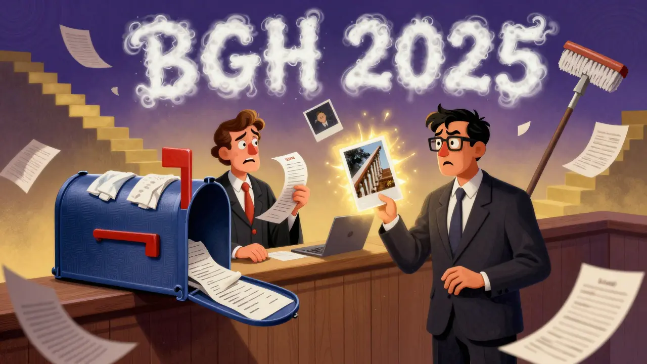 Ein Gerichtssaal in einer Postbox, wo ein Mieter gegen einen Vermieter wegen fehlender Reinigungsnachweise klagt.