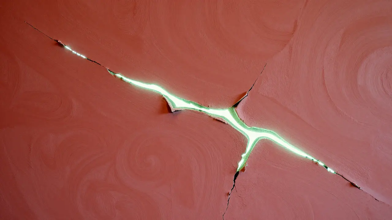 Detailansicht von Wandreparatur mit Spachtel und Schleifpapier