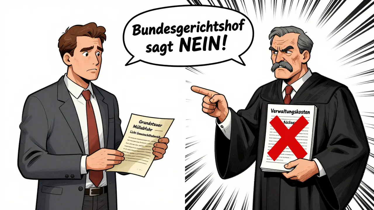 Ein Vermieter übergibt einem Mieter erlaubte Kosten, während ein Richter ihm verbietet, Verwaltungskosten abzuwälzen.