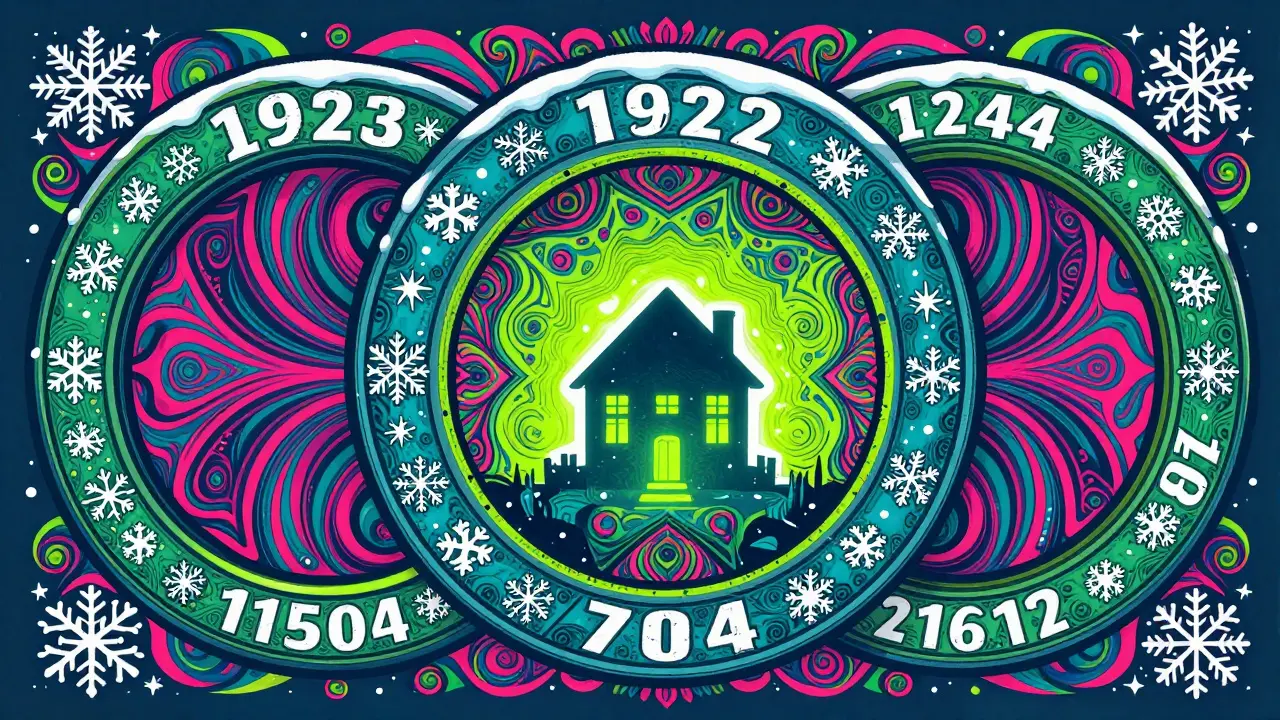 Drei sich überlappende Kreise um ein leuchtendes Gebäude