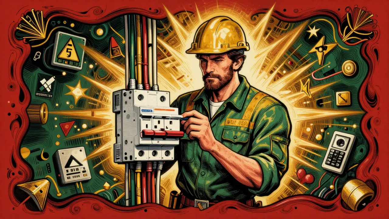 Ein Elektrofachmann installiert eine sichere Stromversorgung unter VDE-Normen.