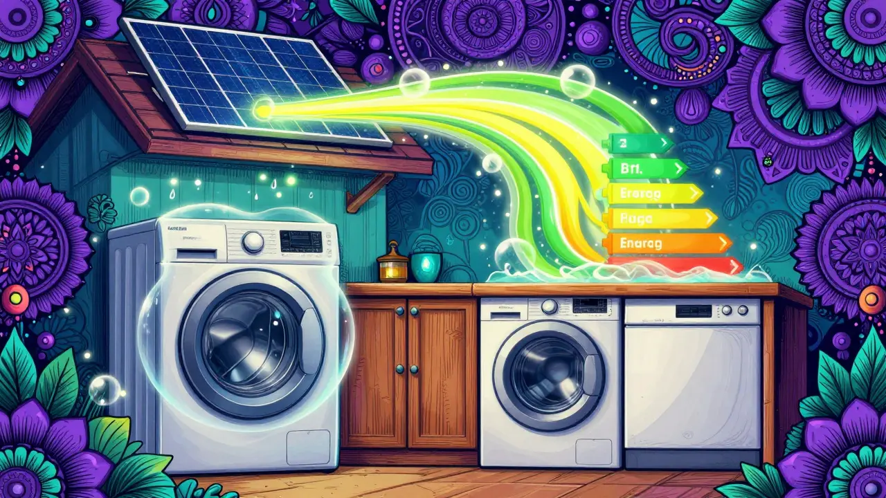Illustration von energieeffizienten Geräten, die durch Sonnenenergie gespeist werden