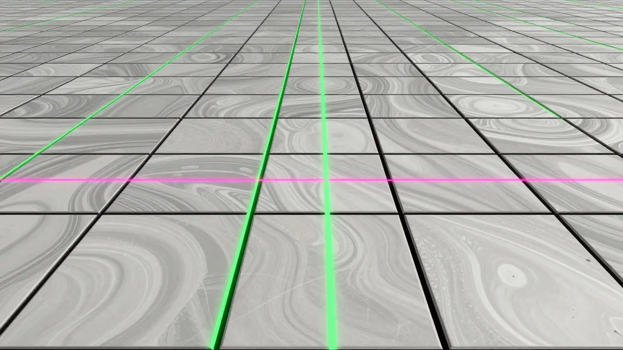 Perfekt ausgerichtete Fliesen mit Laserlinien im surrealen Illustrationsstil