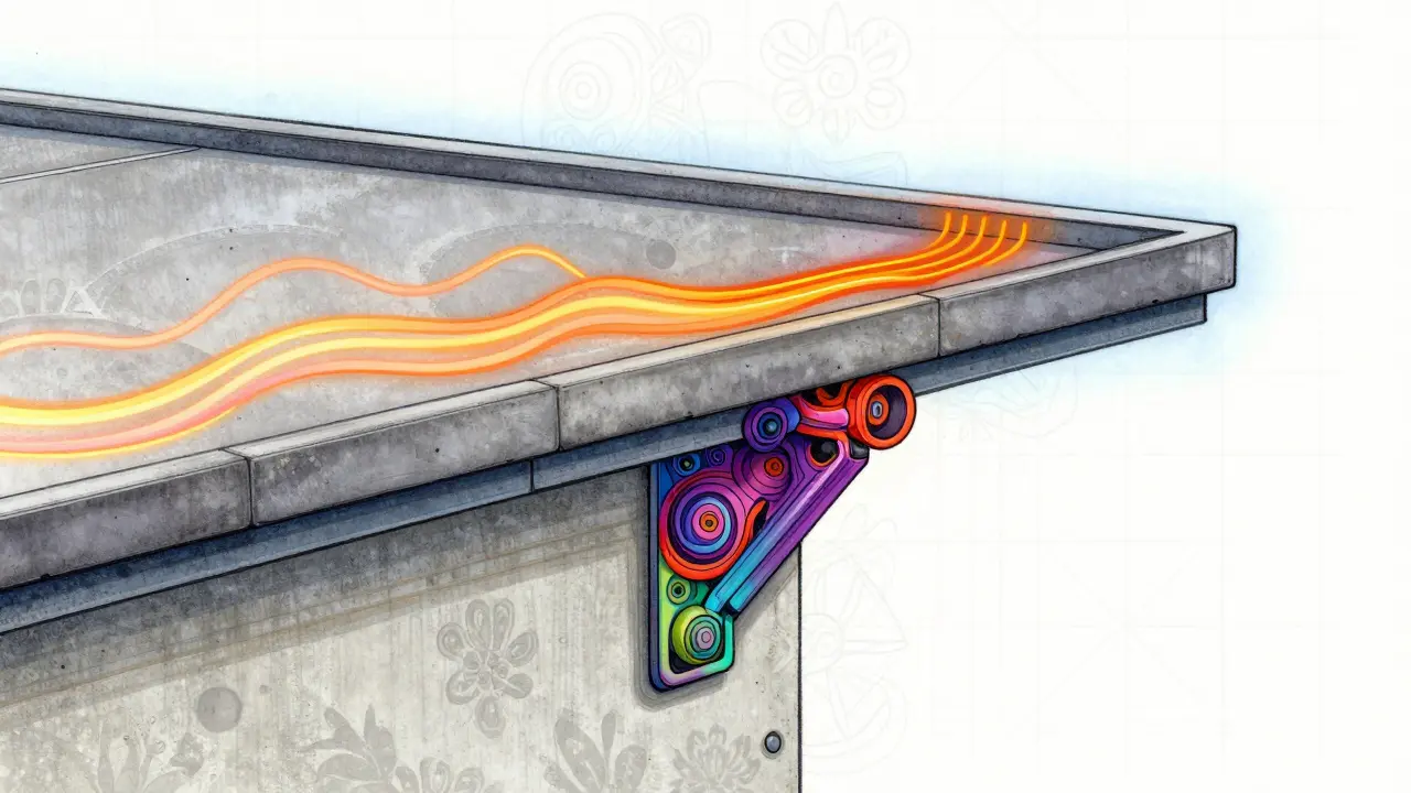Thermische Trennung der Attika am Flachdach, abstrakte Grafik im Rick-Griffin-Stil