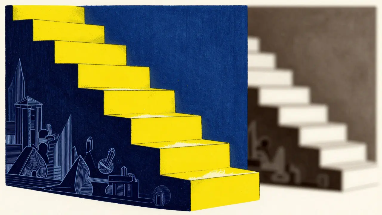 Treppe mit starkem Farbkontrast zur Sicherheit
