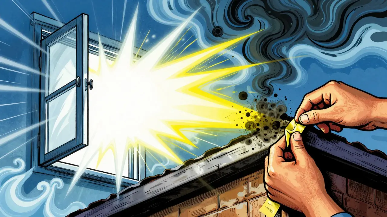 Cartoon of ventilating windows and sealing roof gaps
