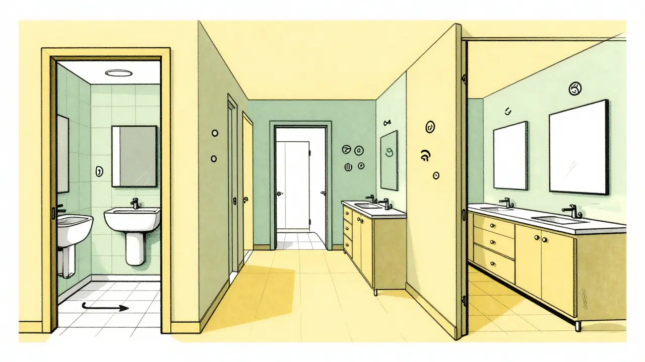 Detailansicht einer rollstuhlgerechten Wohnung im Cartoon-Stil