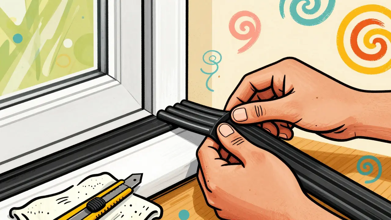 DIY installation of new rubber window seals in Rick Griffin art style