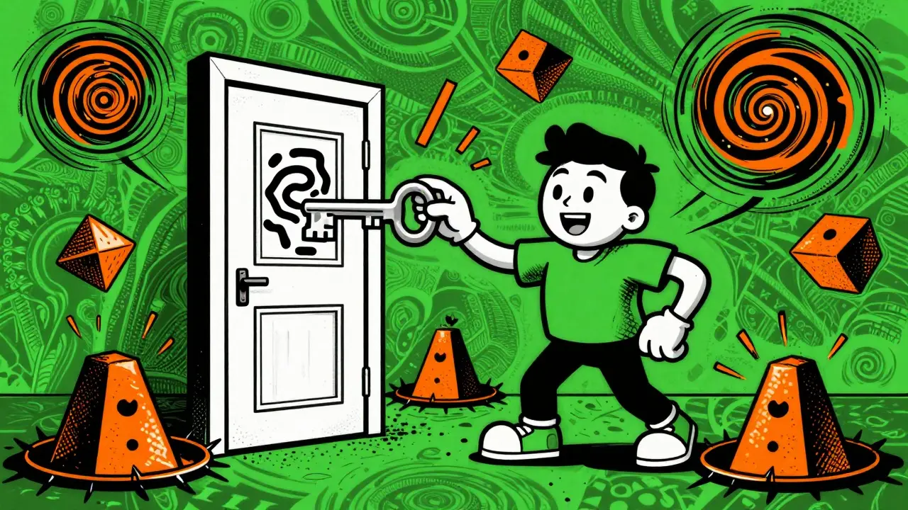 Strategische Geldersparnis bei Immobilienkauf dargestellt als psychedelische Grafik