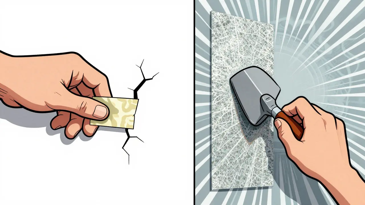 Comparison of tape repair and mesh reinforcement in comic style