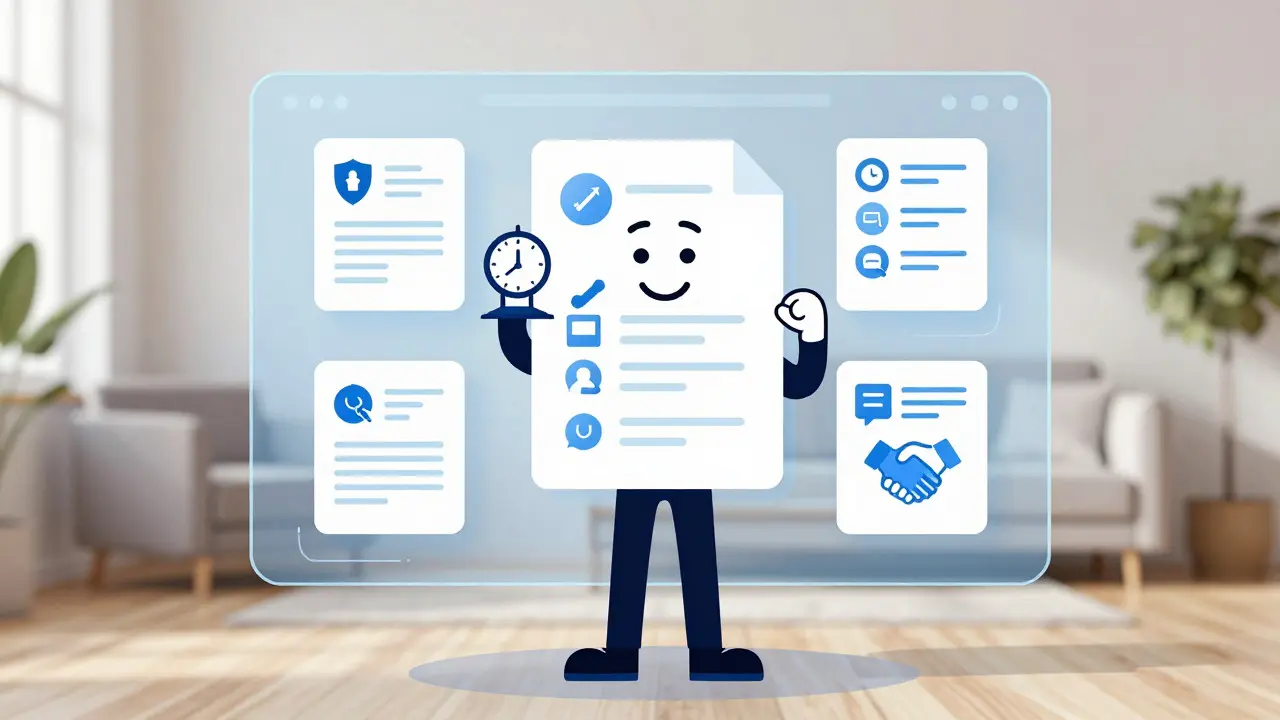 Illustration of a homeowner accessing a central digital dashboard for community docs