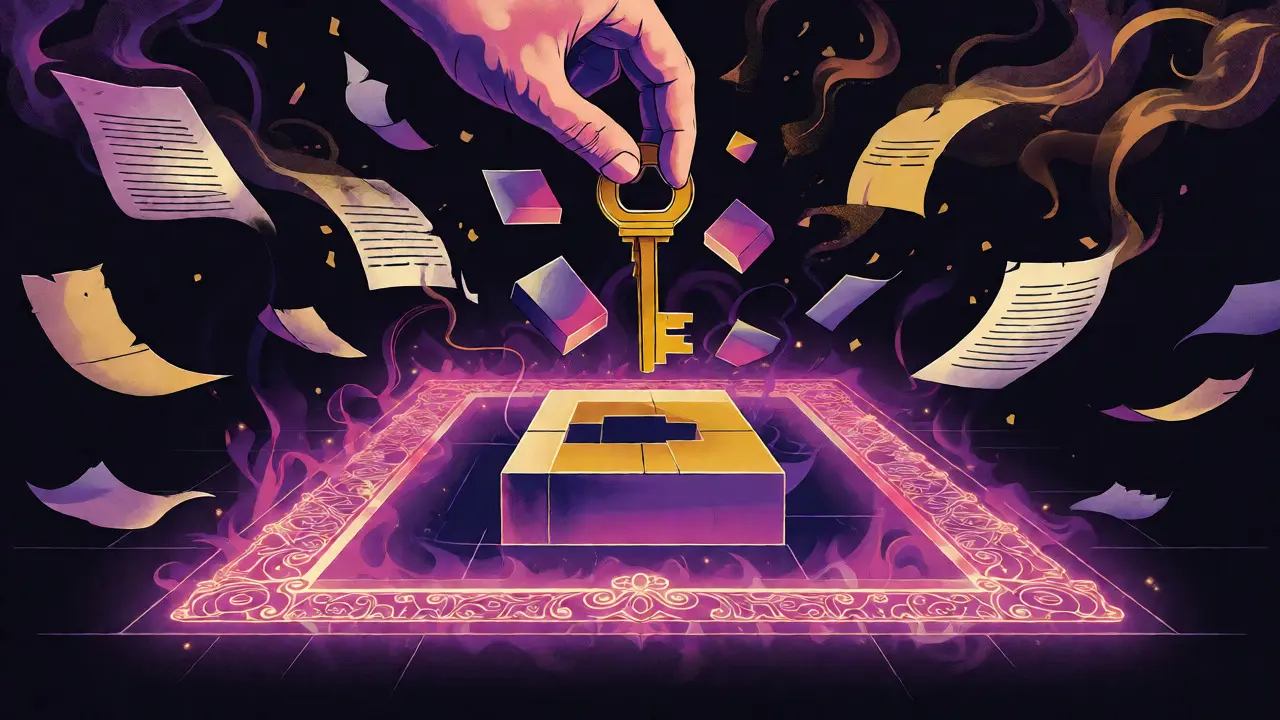 Symbolische Verwandlung eines Nutzungsrechts in Eigentum als psychedelische Illustration