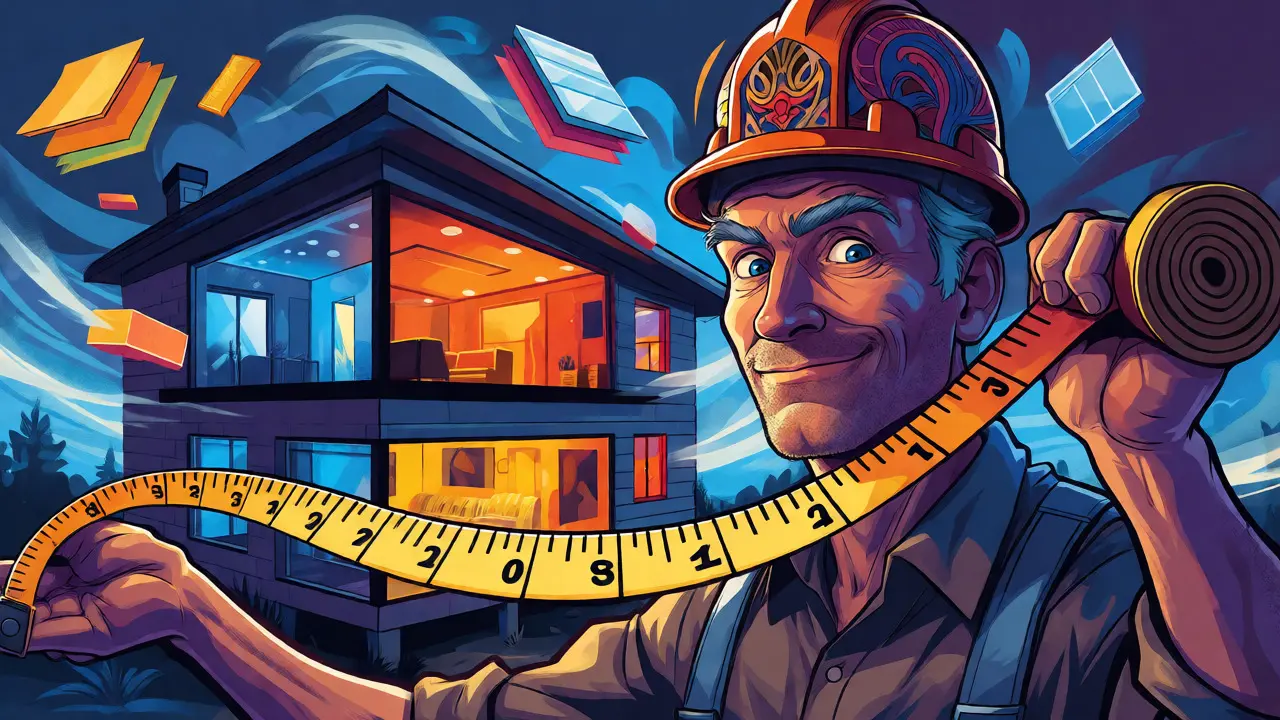 Ingenieur misst ein Haus für die Heizlastberechnung