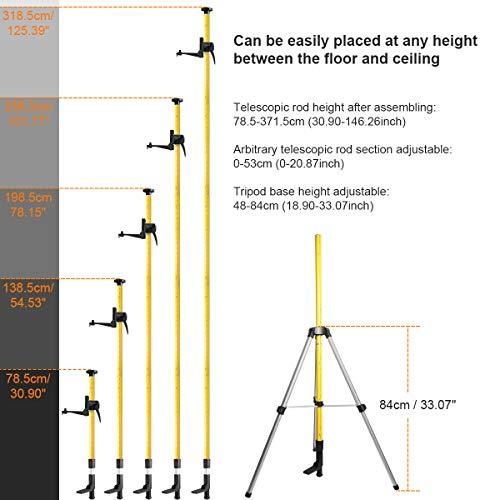 Huepar Laser Teleskopstange 3,7m/12ft für Rotationslaser und Kreuzlinienlaser, Lasermontagestange mit Stativ, Einstellbare Halterung mit 1/4"-20 Außengewinde und 5/8"-11 Gewindeadapter - LP36 – Bild 5